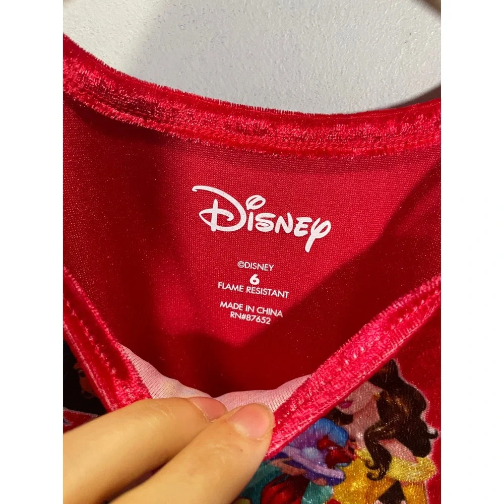 Disney Princess Nightgown Girls 6 Red Velvet Tulle Holiday Sleep Dress Pajamas